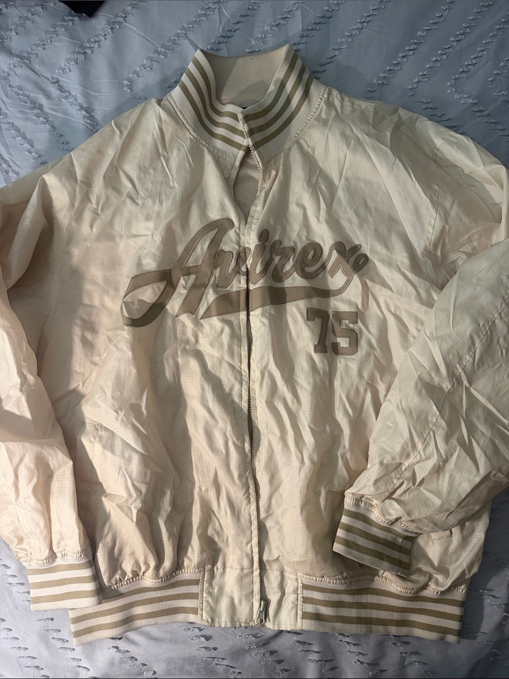 Avirex Cream Bomber Jacket with Script '75' Detail